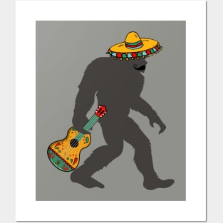 Funny Bigfoot with Moustache and Mexican Guitar for Cinco de Mayo Posters and Art